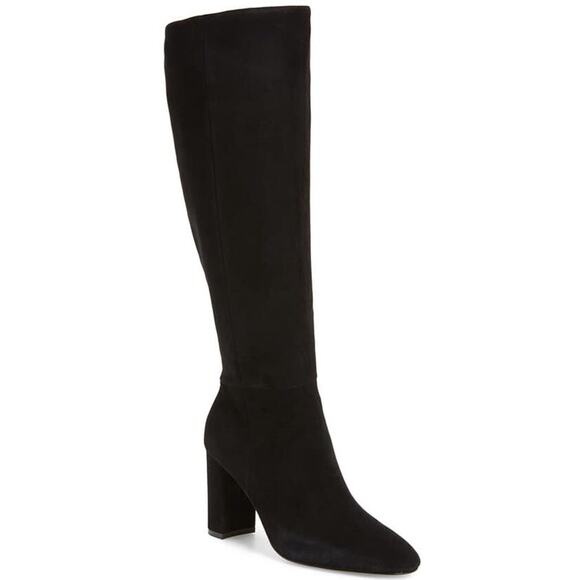 Charles David Brilliant Black Suede Knee High Boots Block Heel $299 6 NEW! - Picture 1 of 7